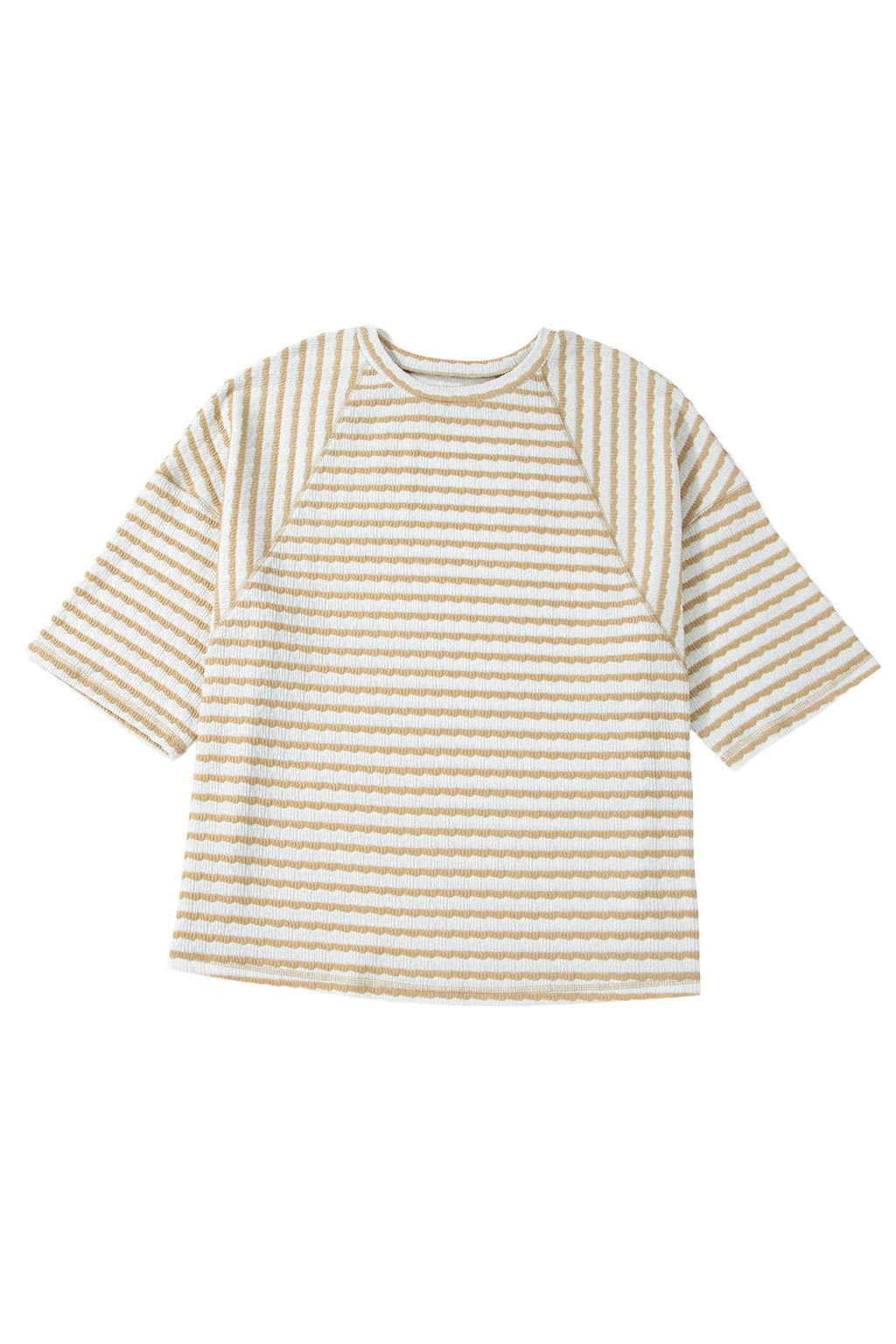 Apricot Stripe Plus Size Textured Patchwork Detail Half Sleeve Top