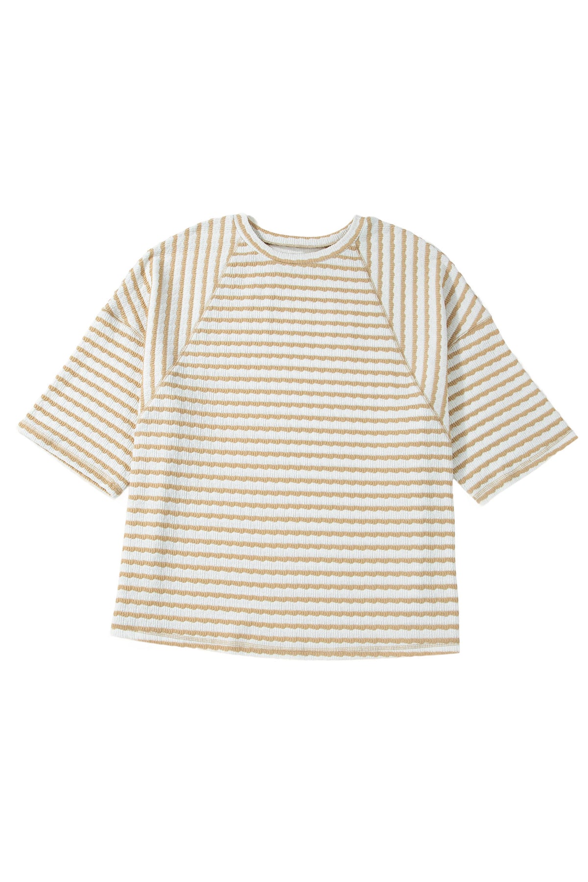 Apricot Stripe Plus Size Textured Patchwork Detail Half Sleeve Top