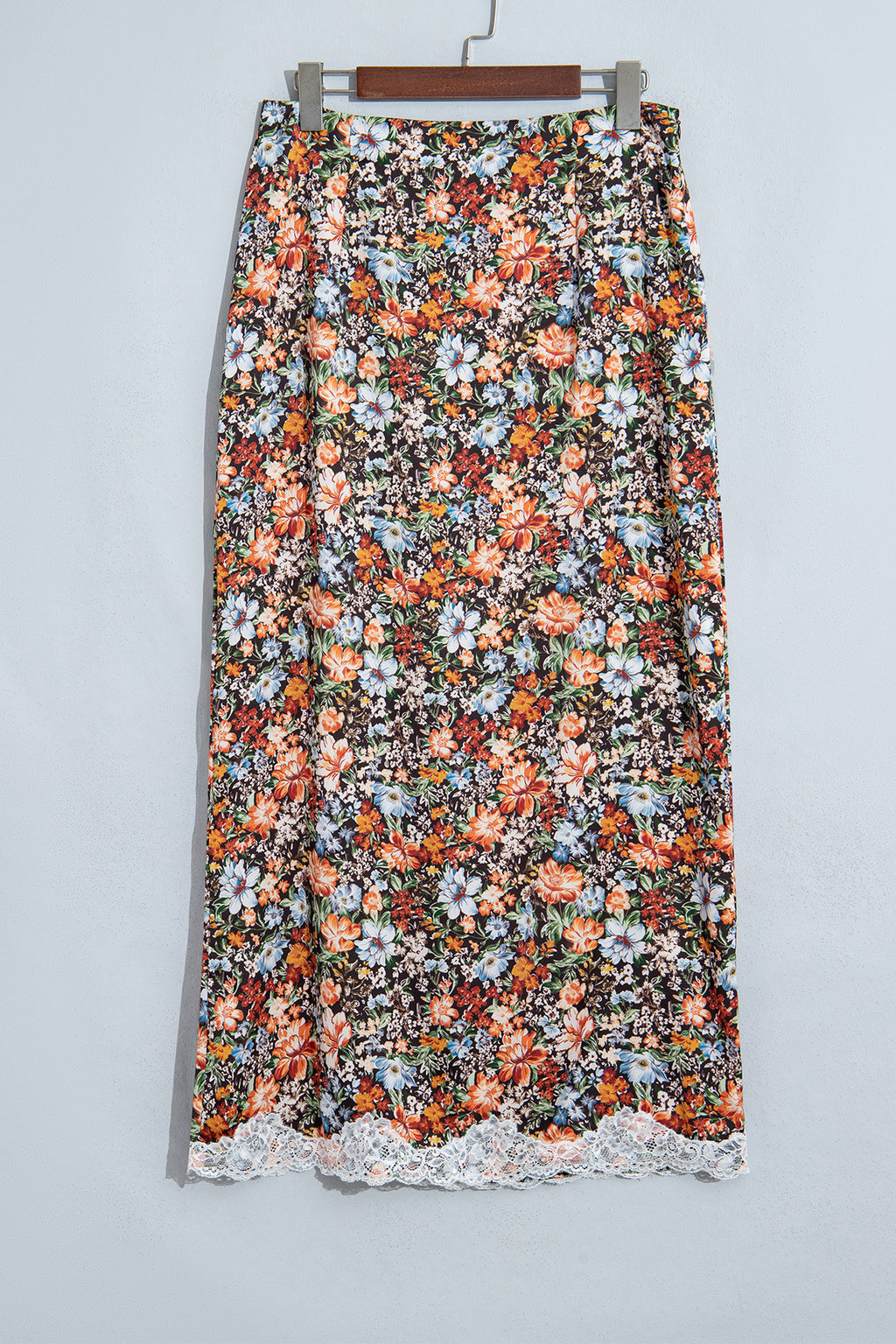 Khaki Cheetah Print Trim Split Long Western Skirt