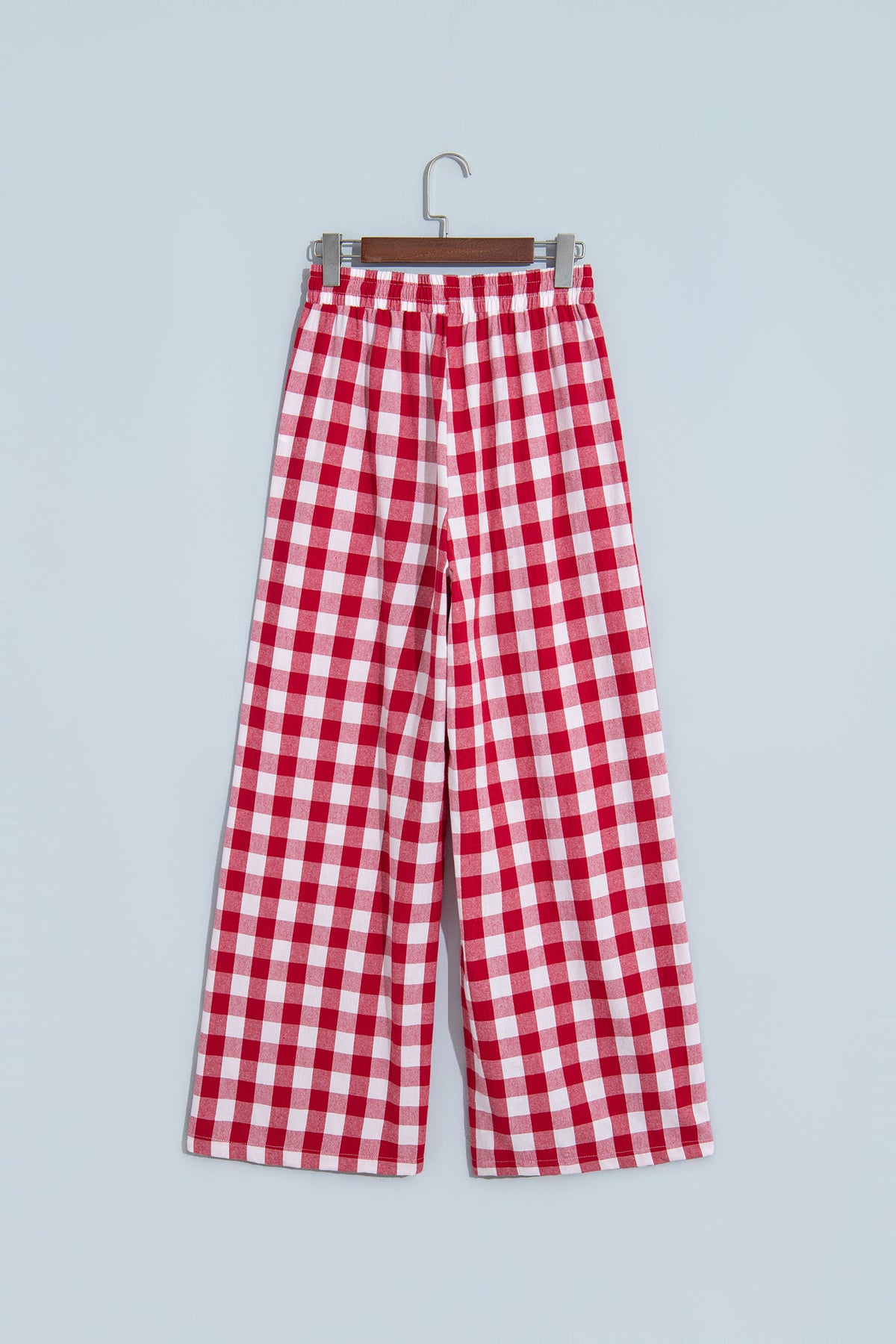 Blue Gingham Plaid Tie Elastic Waist Shift Pants