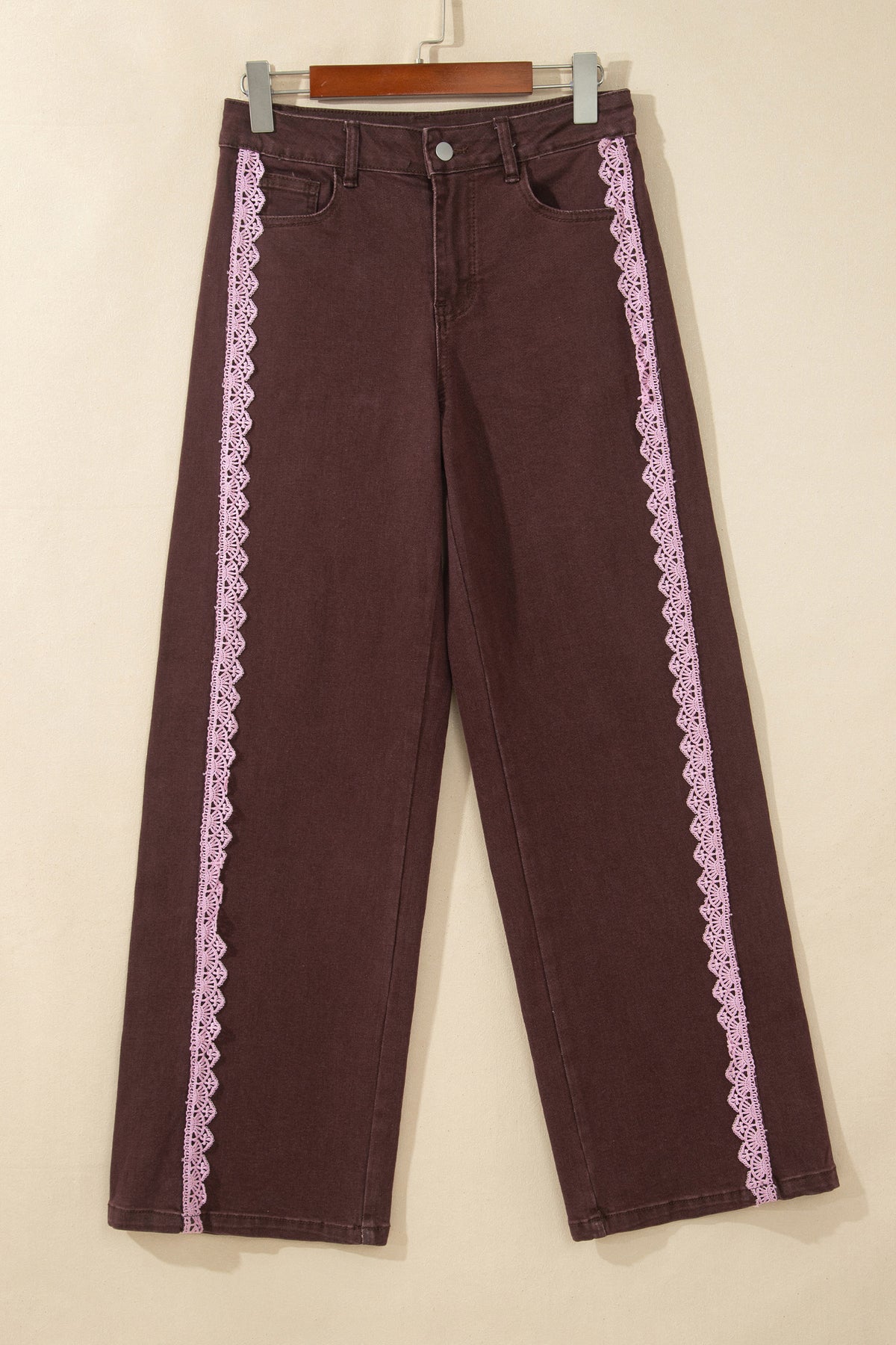 Beau Blue Lace Trim Casual Full-Length Regular Fit Jeans