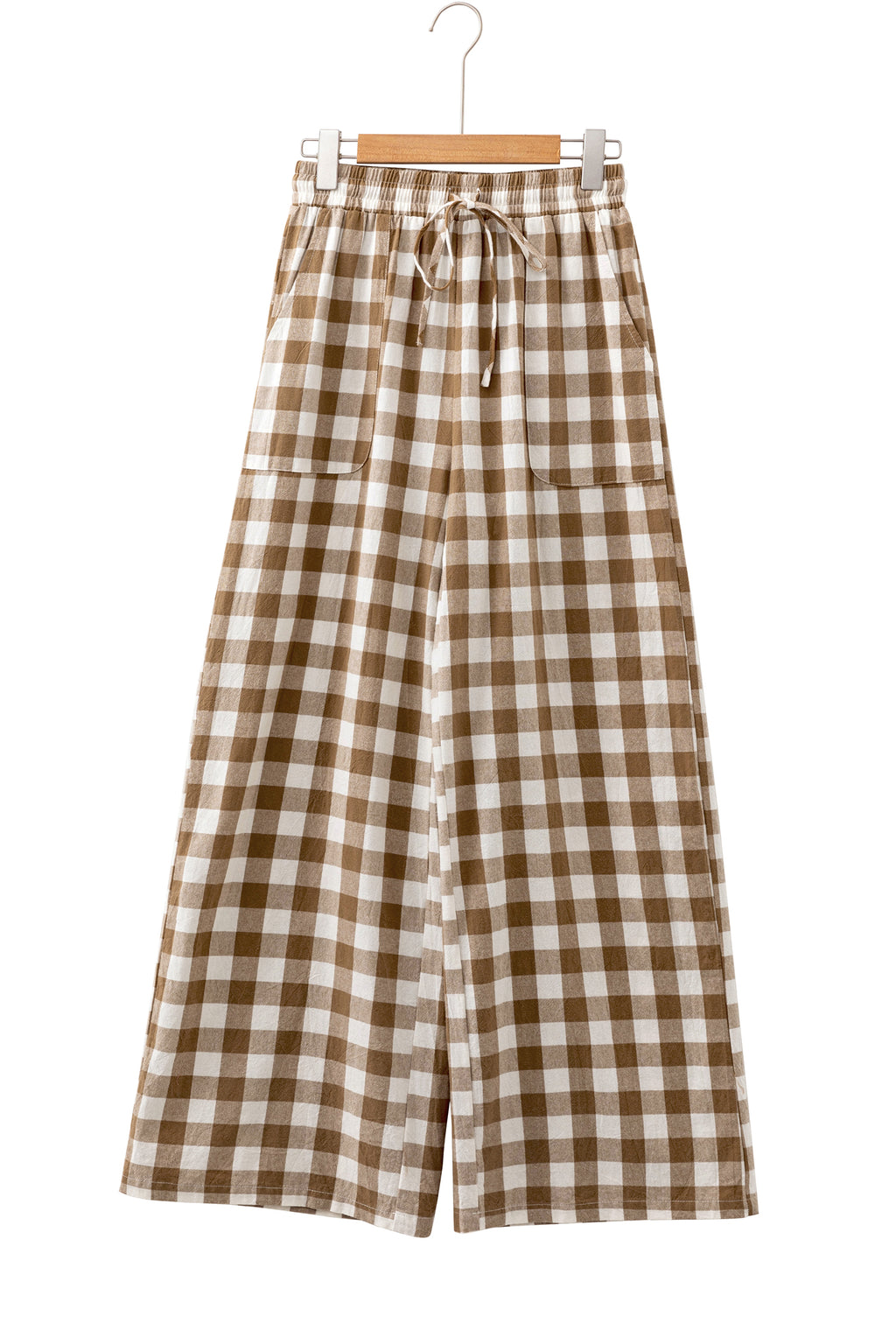 Blue Gingham Plaid Tie Elastic Waist Shift Pants