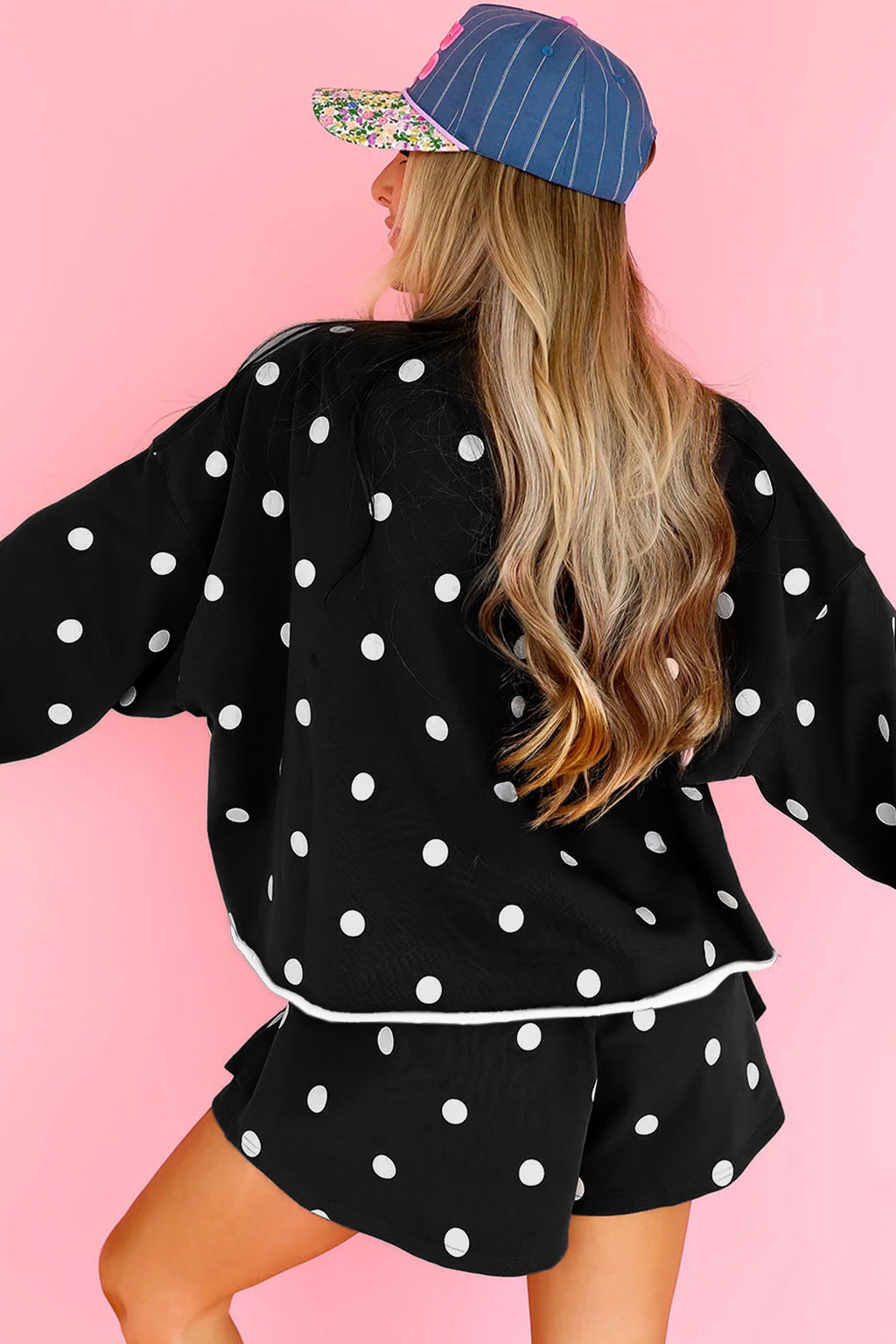 Brown Polka Dot Raw Hem Relaxed Pullover Loose Skort Two Piece Set