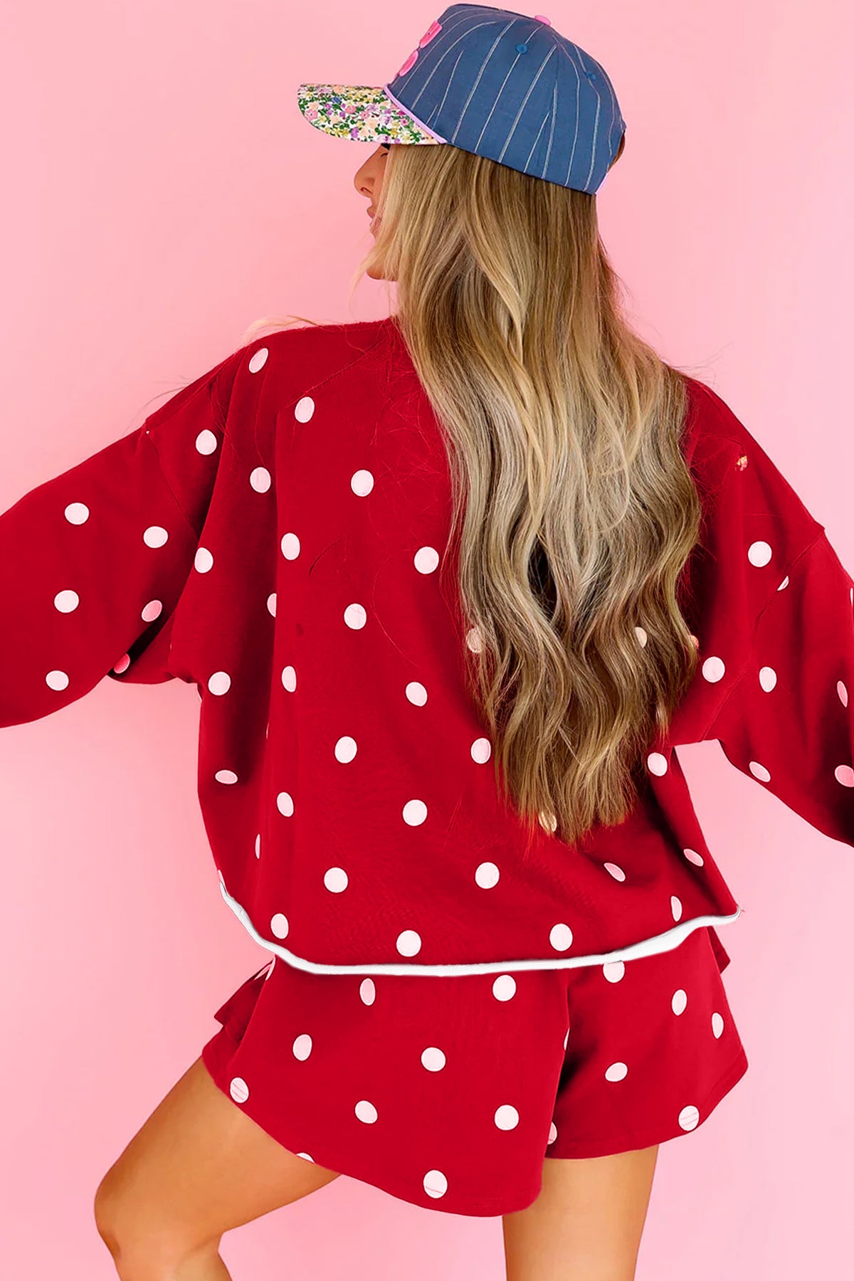 Brown Polka Dot Raw Hem Relaxed Pullover Loose Skort Two Piece Set