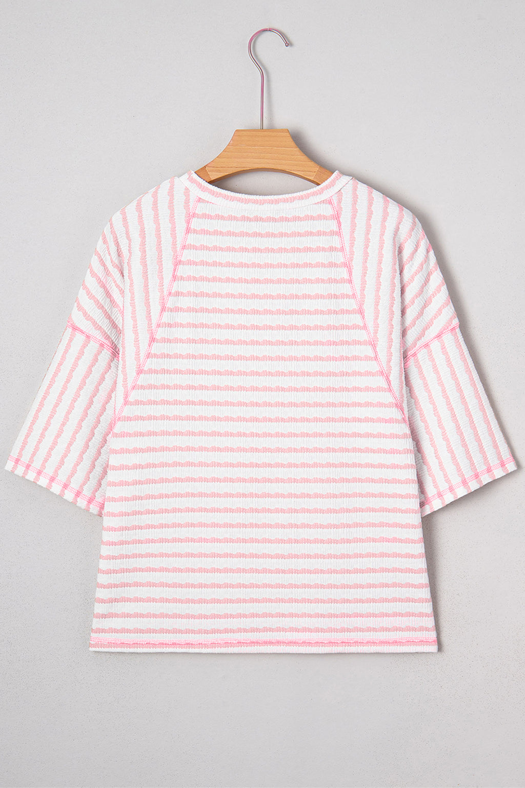 Apricot Stripe Plus Size Textured Patchwork Detail Half Sleeve Top