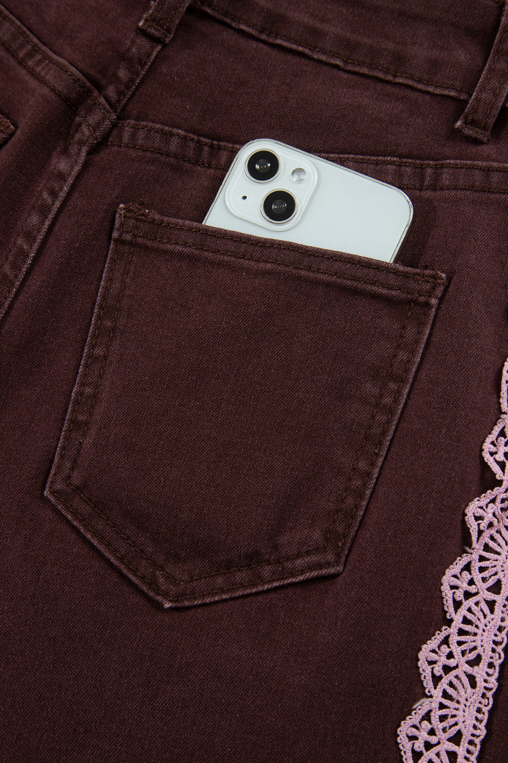 Beau Blue Lace Trim Casual Full-Length Regular Fit Jeans