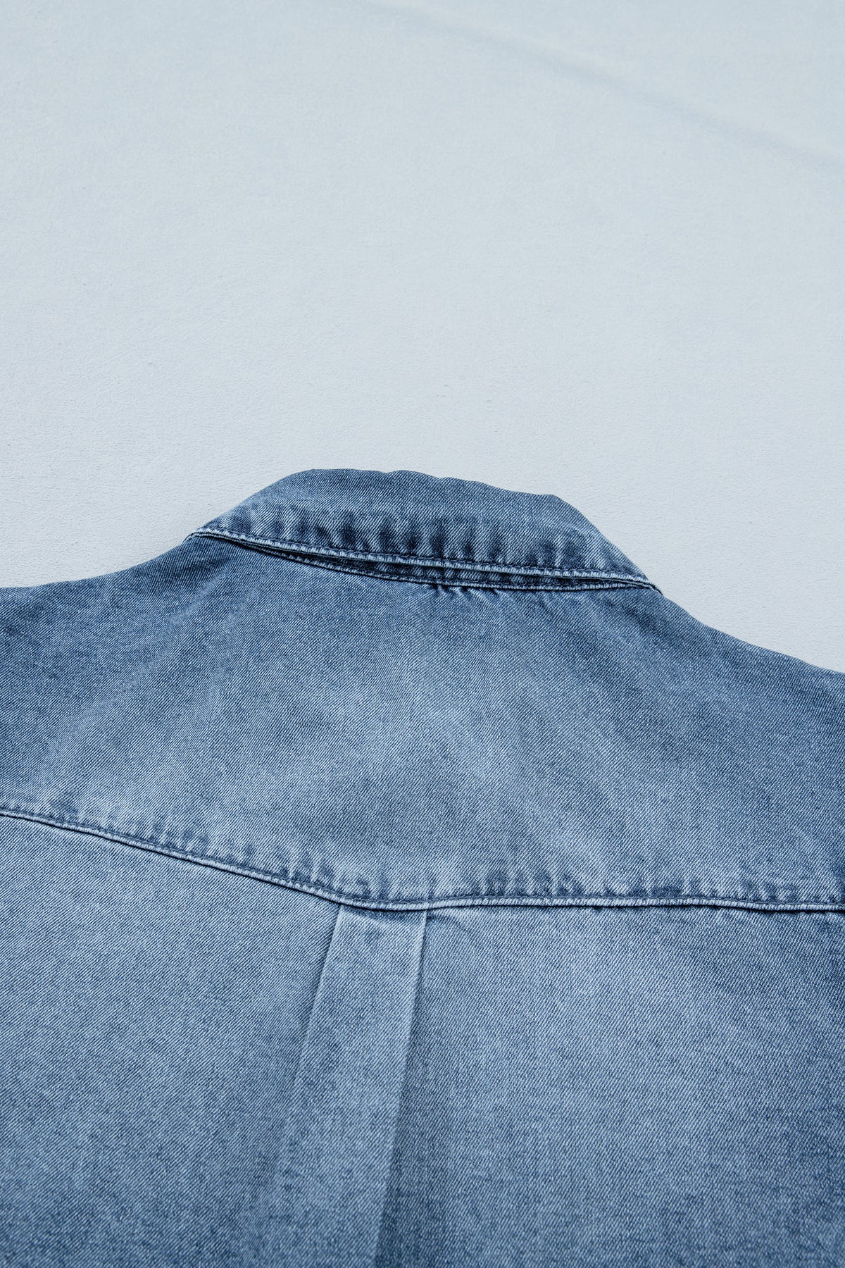 Beau Blue Frilled Short Sleeve Snap Button Denim Shirt