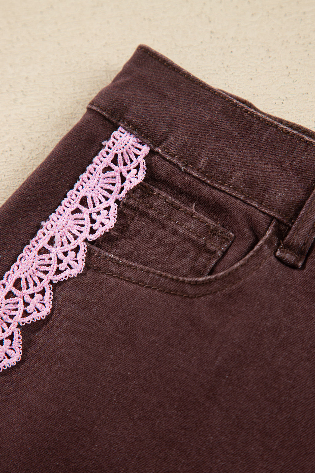 Beau Blue Lace Trim Casual Full-Length Regular Fit Jeans